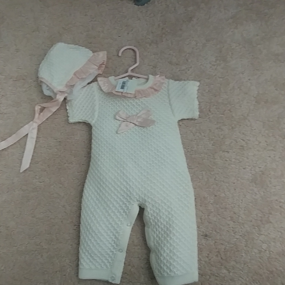 Cream and pink knit romper